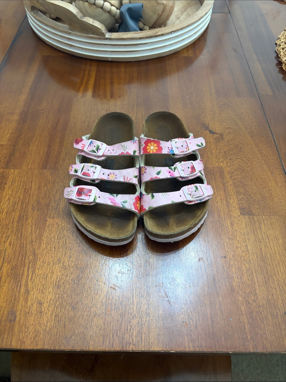 Birkenstock Kids Pink Floral Triple-Buckle Sandals